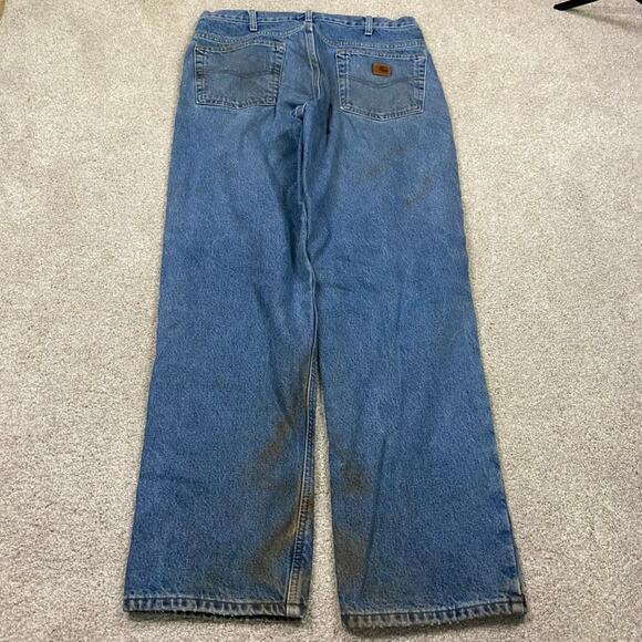 Carhartt Jeans Mens 34x32* Blue Flannel Lined Denim Straight Utility Workwear - Picture 2 of 11